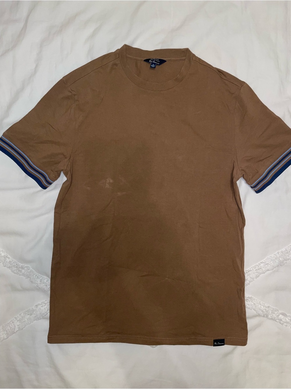 Ben Sherman Brown Short-Sleeve Crew with Navy Stripe Trim
